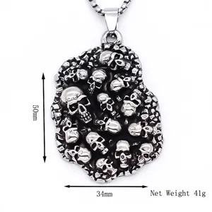 Collier avec pendentif crâne rétro en acier inoxydable de style cyberpunk pour homme