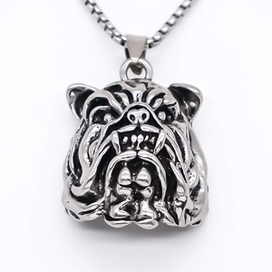 Collier pendentif bouledogue punk en acier inoxydable vintage avec chaîne perles carrées