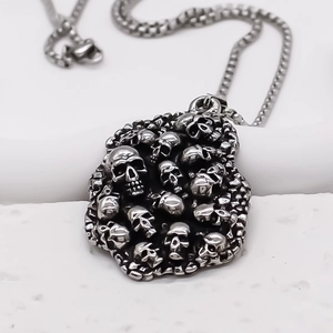 Collier rétro en acier inoxydable avec pendentif crâne gothique pour hommes style punk
