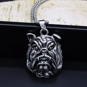 Collier Pendentif Tête de Bouledogue Punk Rétro pour Hommes Femmes Alliage d'Argent Animal Streetwear Hip Hop Bijoux Chaîne de Clavicule