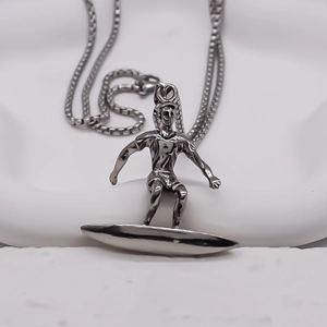 Pendentif surfeur argenté avec chaîne box en acier inoxydable pour hommes et femmes