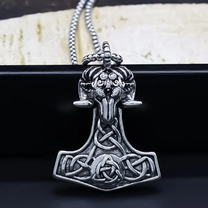 Viking Nordic Mythology Mjolnir Thor Hammer Pendant Necklace Retro Punk Alloy Electroplated Celtic Knot Ram Head Jewelry