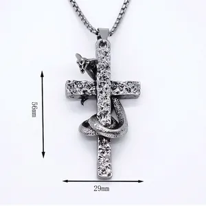Gothic silver-toned snake wrapped cross pendant necklace in a vintage dark style