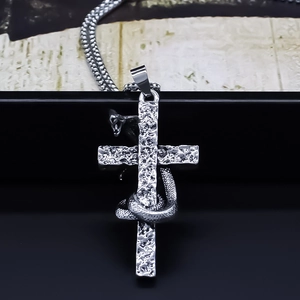 Gothic Snake Wrapped Cross Pendant Necklace Antique Silver Alloy Punk Dark Style Retro Jewelry Accessory For Men Women