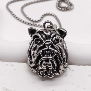 Collier pendentif bouledogue punk en acier inoxydable argenté avec chaîne vénitienne