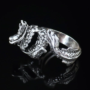 Men Retro Adjustable Dragon Ring Alloy Electroplated Punk Gothic Silver Carved Dragon Animal Open Finger Ring Fashion Jewelry Gift