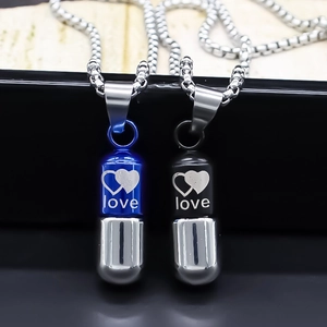 Collier Pendentif Capsule Créatif Simple en Alliage Gravé Cœur d'Amour Chaîne de Boîte Ras du Cou pour Couples Bijoux Unisexe