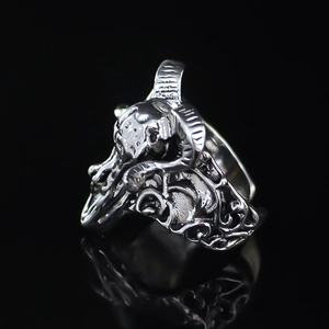 Vintage Elefantenkopf Ring in Silberoptik mit detaillierten Schnitzereien für Herren
