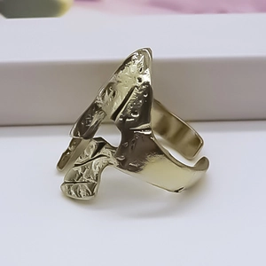 Men's golden helmet ring with lava texture and adjustable open band design
