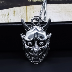Vintage Gothic Hannya Mask Pendant Necklace For Men Retro Alloy Electroplated Devil Face Chain Halloween Jewelry