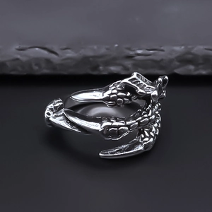 Bague vintage griffes de dragon et aigle en alliage argenté aux détails écaillés