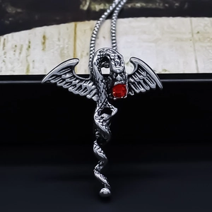 Gothic Winged Dragon Cross Sword Pendant Necklace Vintage Punk Alloy Rhinestone Inlaid Statement Jewelry Gift For Men Women