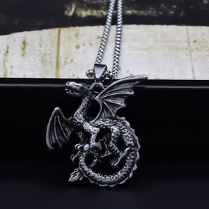 Punk Legierung Fliegender Drache Anhänger Halskette Retro Silber Gothic Flügel Drache Box Kette Streetwear Schmuck Unisex