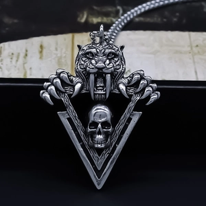 Collana con Pendente a Forma di Tigre e Teschio Gotico per Uomo Donna Hip Hop Punk in Lega Placcata Argento Gioielli Regalo