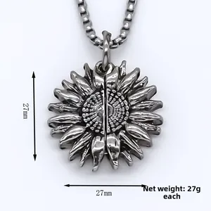 Collier avec pendentif tournesol créatif en argent vintage, dimensions de 27mm de diamètre