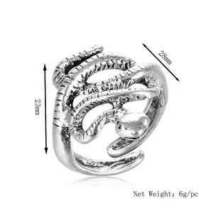 Retro octopus snake ring in antique silver finish with detailed scale texture and open design