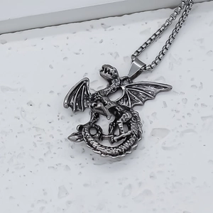 Gotische Drachen-Halskette in Vintage-Silber-Optik für Herren im Punk-Street-Stil
