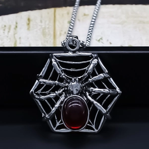 Punk Gothic Sechseck Spinnennetz Anhänger Halskette Für Herren Damen Legierung Rot Strass Box Kette Streetwear Schmuck