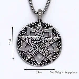 Vintage stainless steel round pendant necklace with hollow star pattern design