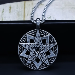 Vintage Alloy Pentagram Hollow Circle Pendant Necklace Retro Gothic Star Charm Jewelry With Box Chain For Men Women