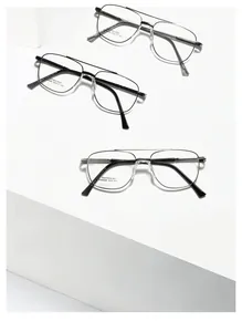 Macro detail of SA8609 stainless steel double bridge glasses frames in silver and black