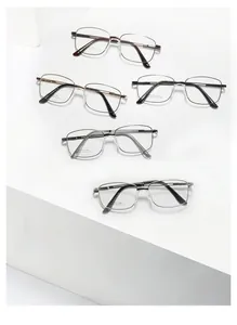 Collection of minimalist stainless steel square frame glasses in various metal finishes
