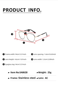 Polygonal metal optical frame showing lens width, height and bridge dimensions