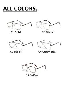 Five colors of double-bridge pilot metal glasses frames in stainless steel SA8029