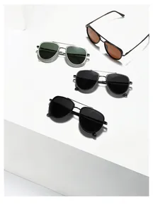Detailed display of TR6006 double bridge aviator sunglasses in four various color options