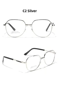 Detail of silver stainless steel polygonal frame glasses with model SA8628 engraving