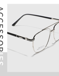Detail view of silver stainless steel frame glasses with saddle bridge and model SA8613