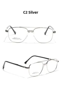 Close-up of silver stainless steel pilot eyeglasses frame with saddle bridge and model SA8609