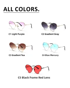 Collection de lunettes de soleil papillon sans monture avec branches en métal en cinq couleurs