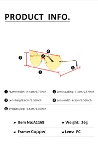 Spécifications détaillées des dimensions de ces lunettes de soleil cœur sans bord