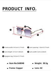 Detailed size specifications for rimless polygonal sunglasses with copper metal frame