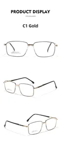 Detailed views of gold stainless steel rectangular glasses frames style SA8604