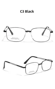 Front and side views of C3 Black square stainless steel eyeglasses frame SA8610