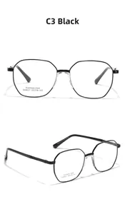 Detailed macro view of black stainless steel square eyeglass frame SA8627 model