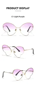Vues détaillées de lunettes papillon avec monture métallique et verres dégradés violets