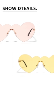 Détails de lunettes de soleil coeur sans monture avec branches métal et plaquettes nez