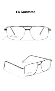 Front and side views of gunmetal square stainless steel eyeglasses with double bridge