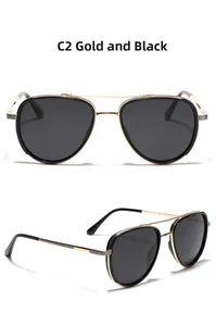Detail view of TR90 pilot sunglasses in C2 gold black with anti-slip temple texture