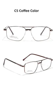 Detail view of coffee brown stainless steel double bridge square aviator frames