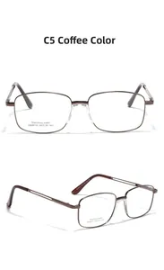 Detail view of coffee brown stainless steel semi-rimless frames with size specifications