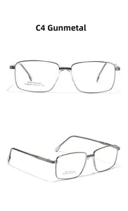 Macro detail of gunmetal rectangular stainless steel glasses frames with model SA8604