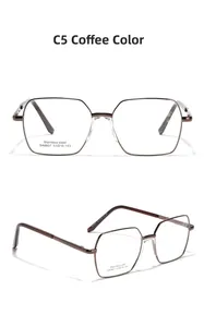 Detailansicht der kaffeebraunen geometrischen Edelstahl-Brille mit Bügel-Spezifikationen