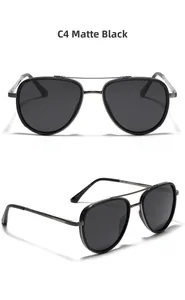 Macro view of matte black TR90 pilot sunglasses featuring metal double bridge frame