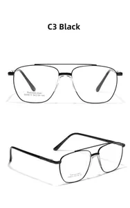 Front and side view of black stainless steel double bridge aviator glasses frame SA8613