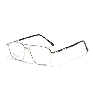 Silver stainless steel double bridge aviator glasses frame with black temple tips