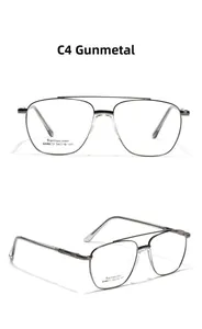 Detailed view of gunmetal double bridge square metal glasses frame with size 54-16-145
